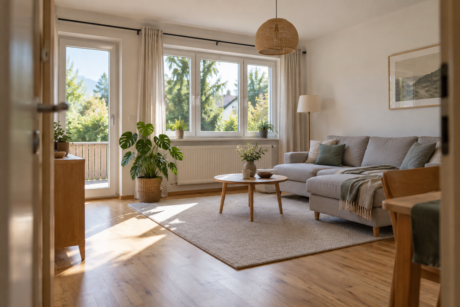 Heller Wohnraum mit Blick zum Garten